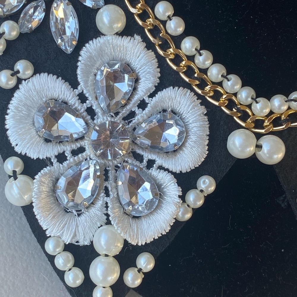Pearl Rhinestone Bib Collar Necklace Statement Costume Jewelry - Picture 6 of 12